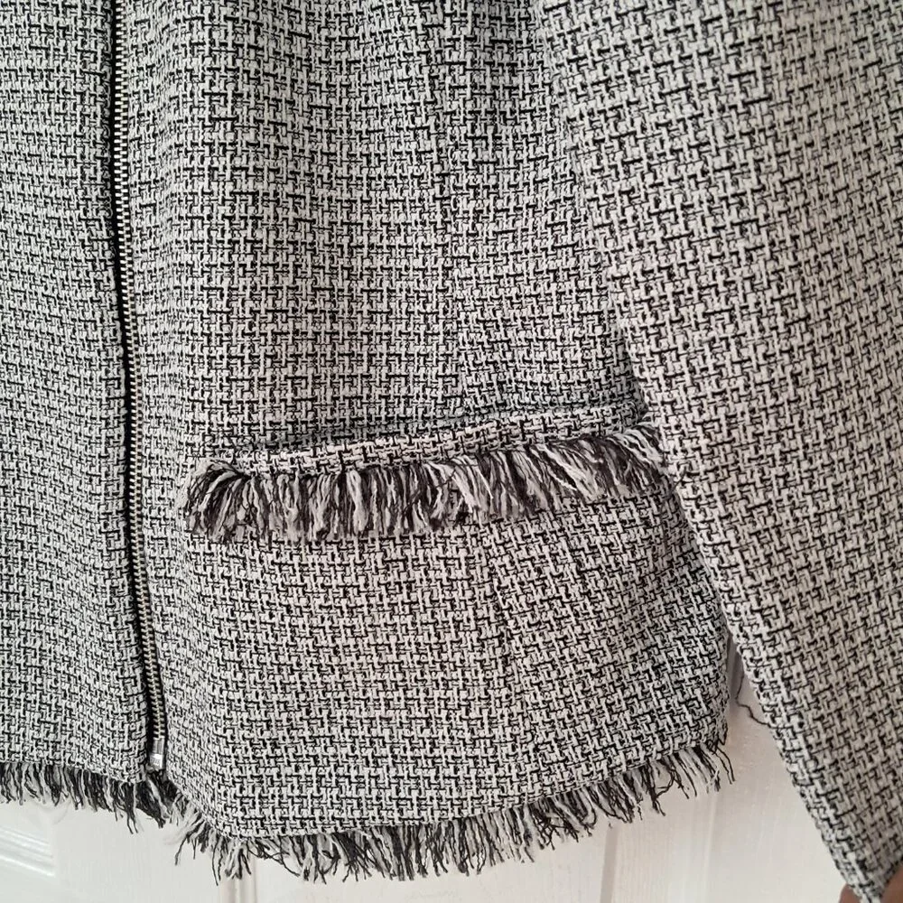 DKNY Women's Business Plus size Fringe Trim Tweed style zipper blazer size 16 - Picture 6 of 9